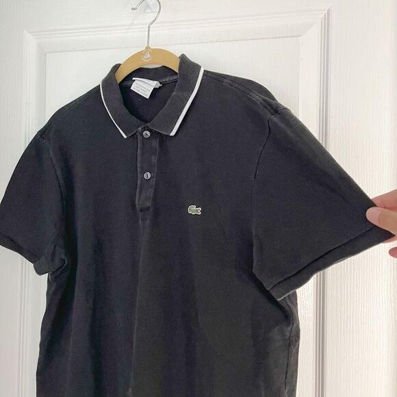 Lacoste Devanlay Button Polo Stripe Collar 100% Cotton Regular Fit Shirt - Picture 6 of 9